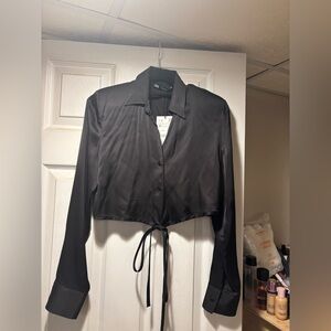 Zara Black Satin Button Down Shirt